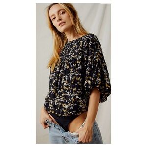 NWT Free People Dessa Bodysuit in Black Floral  Size XS